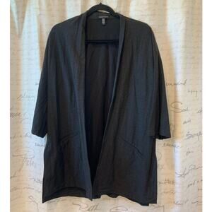 Eileen Fisher S Gray Viscose Blend 3/4 Sleeve Open Front Cardigan Knit